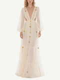 White Cut Out Embellished Gown Sheer Sleeve Formal Evening Wear