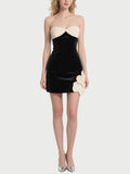 Black Velvet Strapless Dress with Contrast Flower
