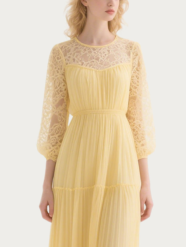 Fresh Lace Splicing Yellow Skirt