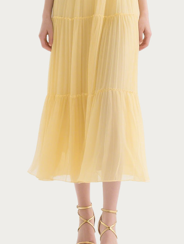 Fresh Lace Splicing Yellow Skirt
