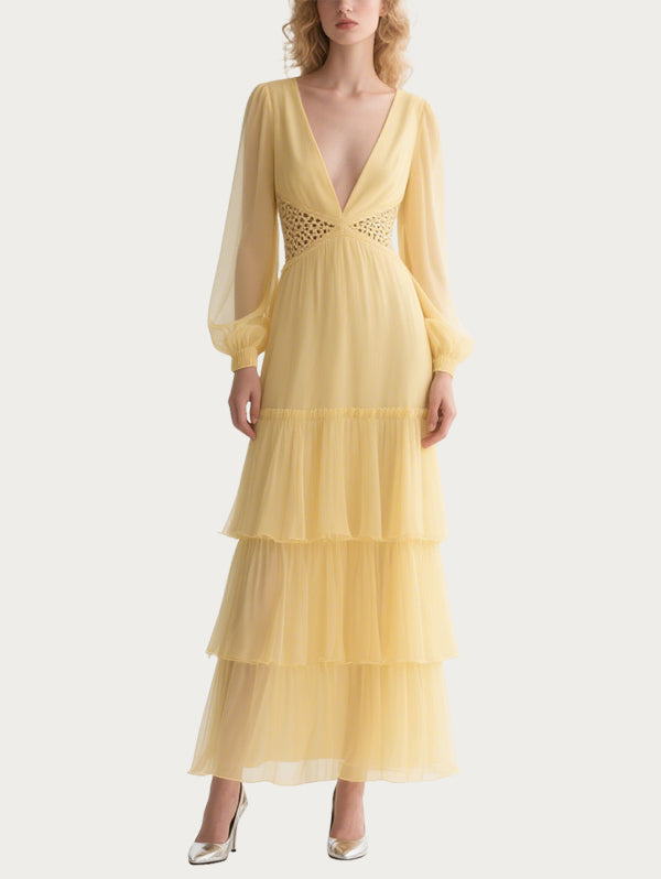 Sexy Hollow Yellow Gauze Skirt