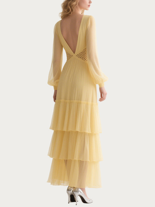 Sexy Hollow Yellow Gauze Skirt