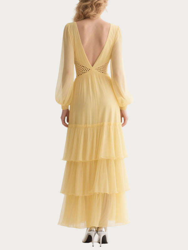 Sexy Hollow Yellow Gauze Skirt