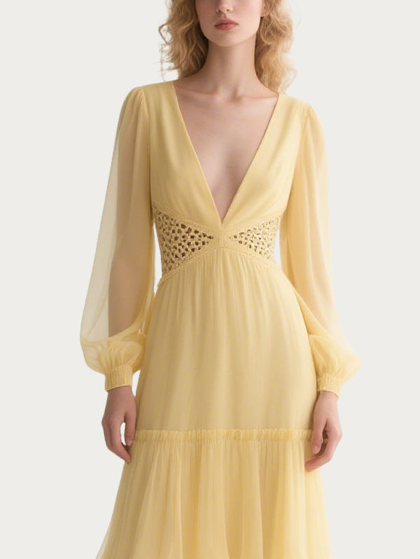 Sexy Hollow Yellow Gauze Skirt