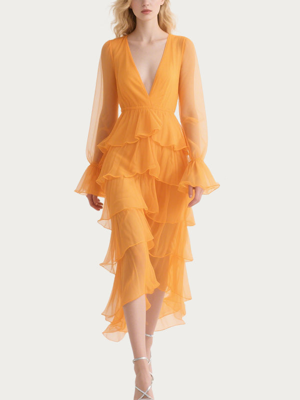 Romantic Cascading Orange Gauze Skirt