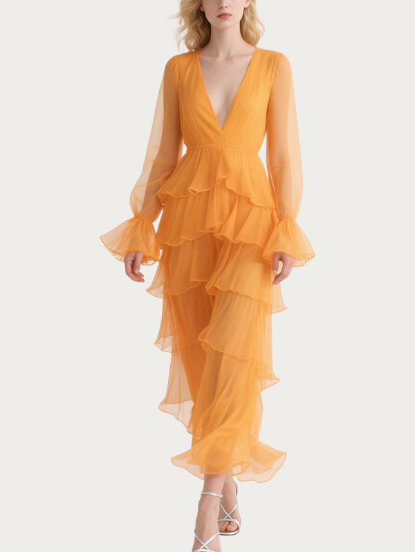 Romantic Cascading Orange Gauze Skirt