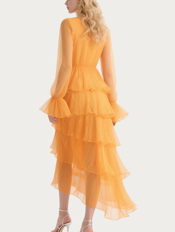 Romantic Cascading Orange Gauze Skirt