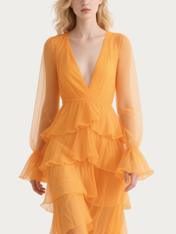 Romantic Cascading Orange Gauze Skirt