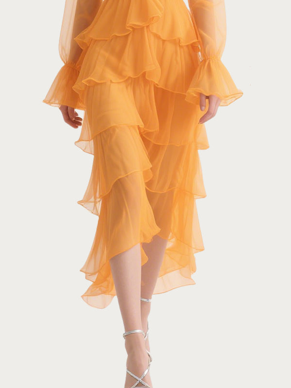 Romantic Cascading Orange Gauze Skirt