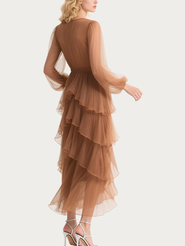 Elegant Cascading Brown Gauze Skirt