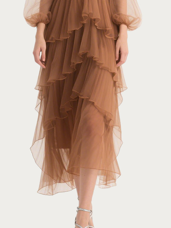 Elegant Cascading Brown Gauze Skirt