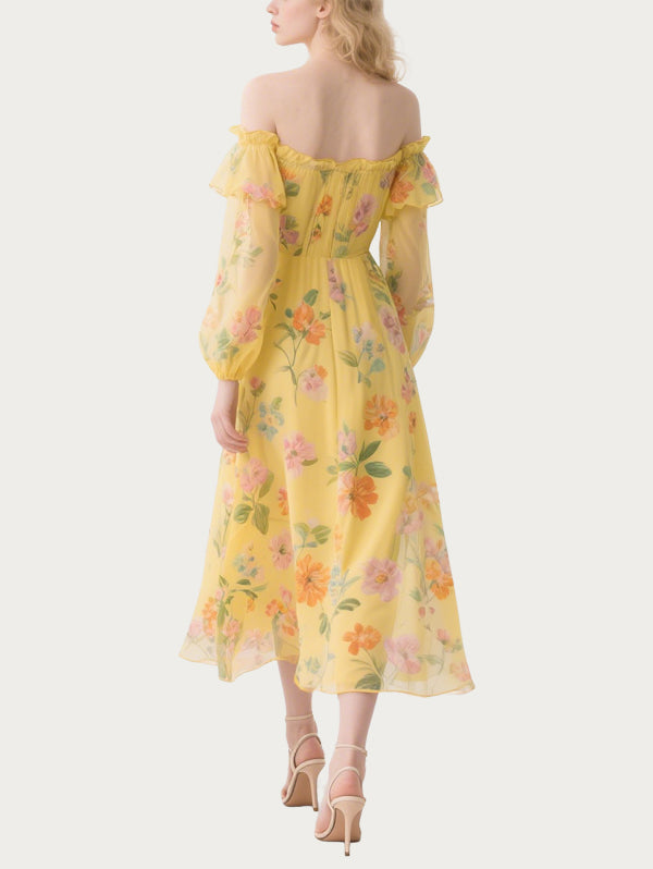 Sweet Floral Off-Shoulder Yellow Skirt