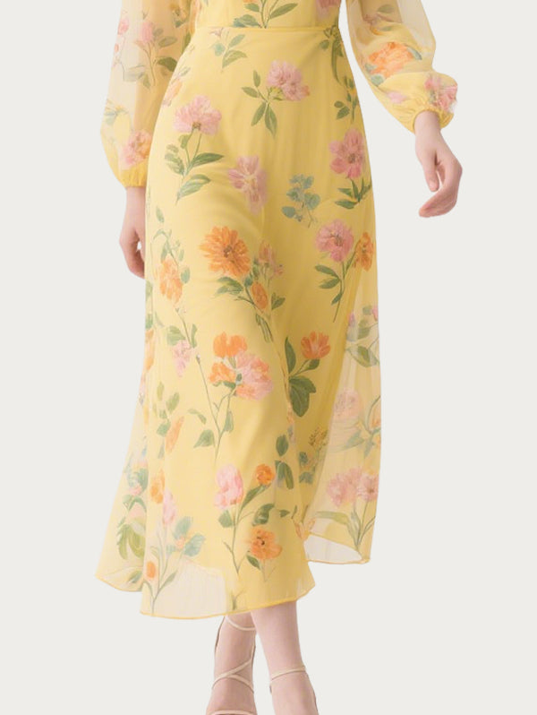 Sweet Floral Off-Shoulder Yellow Skirt