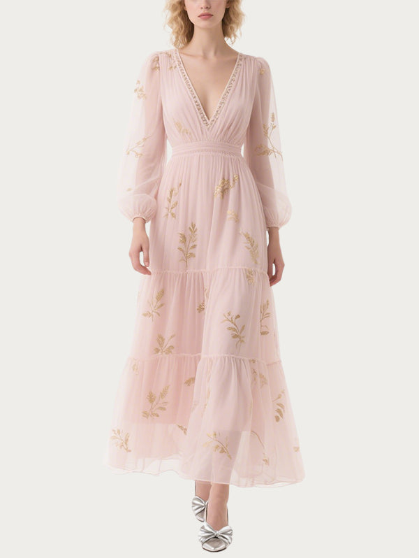 Exquisite Embroidered Pink Gauze Skirt