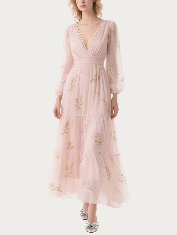 Exquisite Embroidered Pink Gauze Skirt