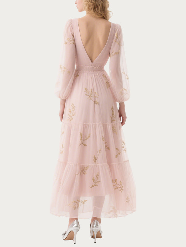 Exquisite Embroidered Pink Gauze Skirt