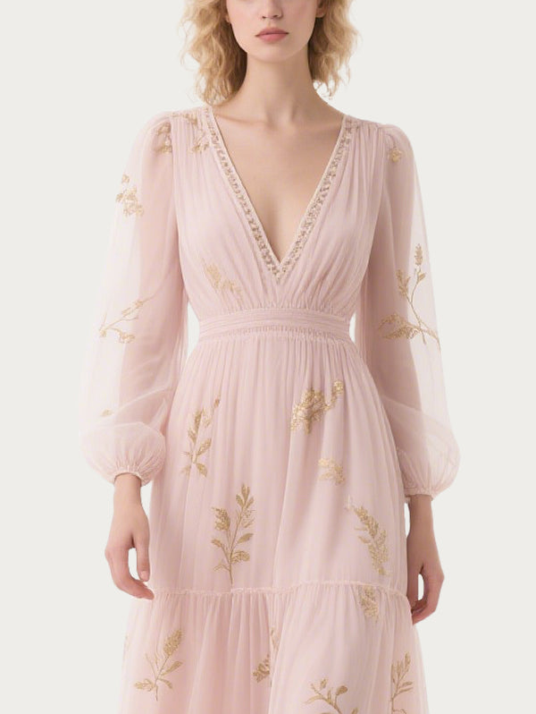 Exquisite Embroidered Pink Gauze Skirt