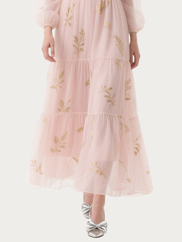 Exquisite Embroidered Pink Gauze Skirt