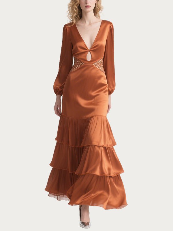 Sexy Hollow Satin Orange Skirt