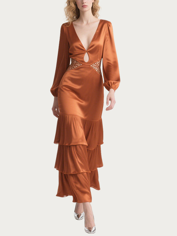 Sexy Hollow Satin Orange Skirt