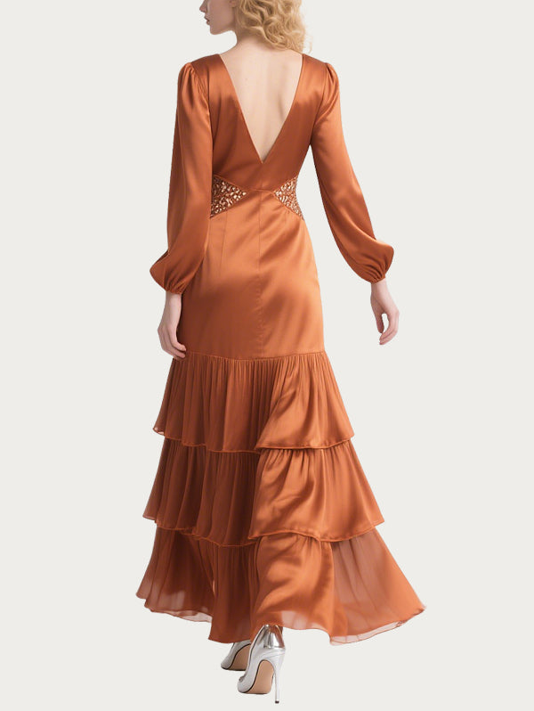 Sexy Hollow Satin Orange Skirt