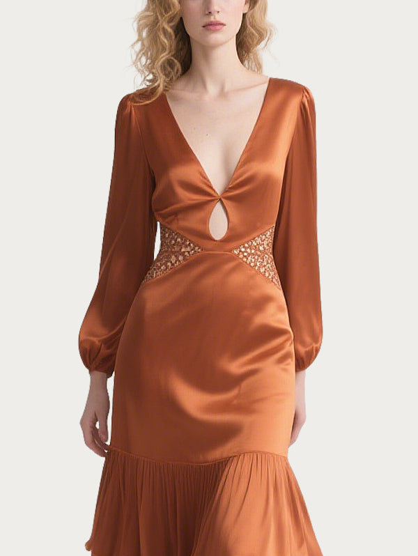 Sexy Hollow Satin Orange Skirt