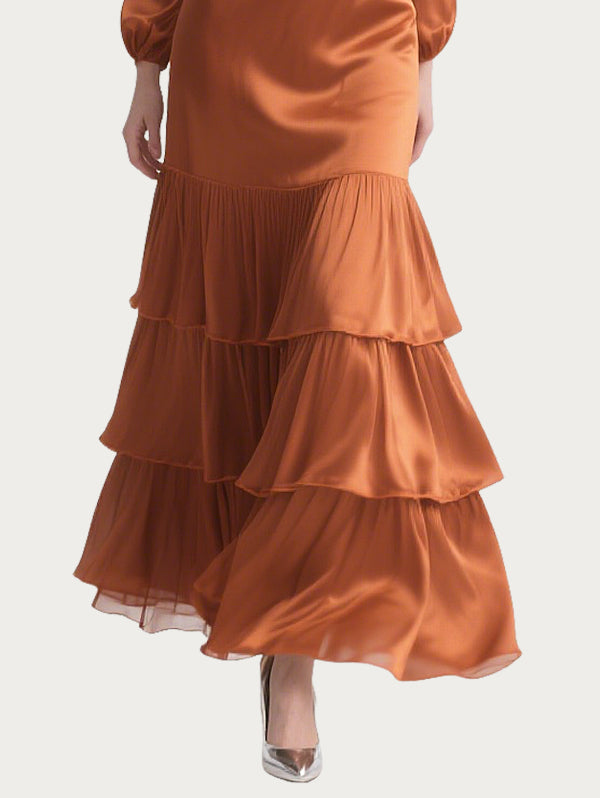 Sexy Hollow Satin Orange Skirt