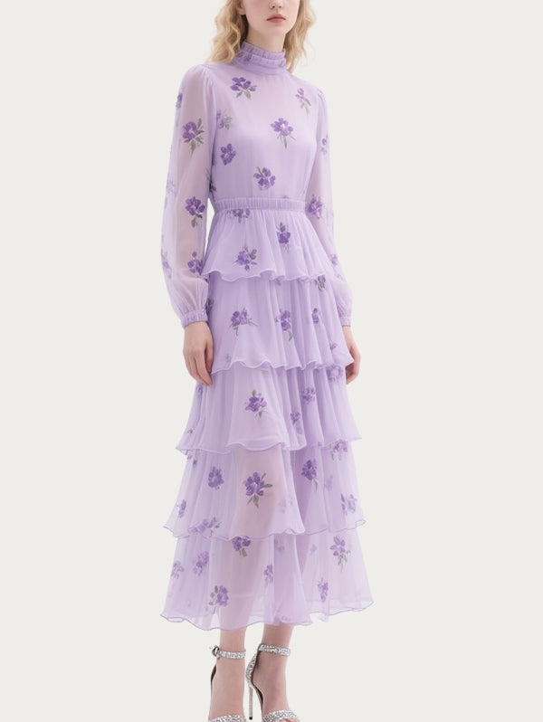 Romantic Printed Purple Gauze Skirt