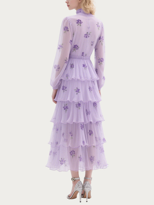 Romantic Printed Purple Gauze Skirt
