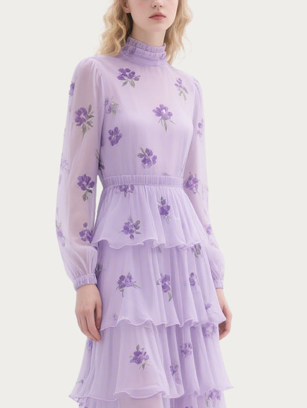 Romantic Printed Purple Gauze Skirt