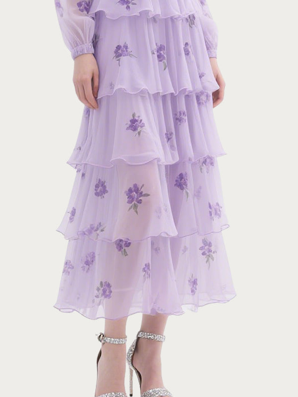 Romantic Printed Purple Gauze Skirt