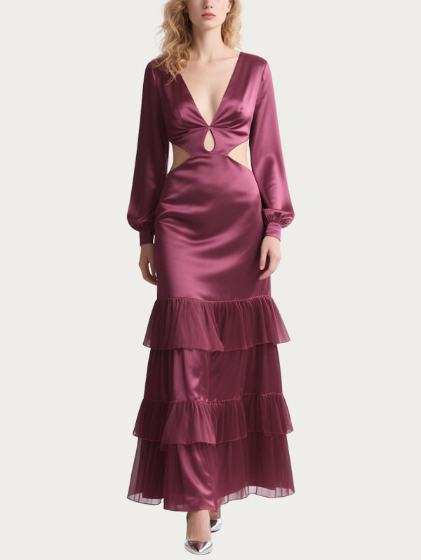 Charming Hollow Satin Purple Skirt