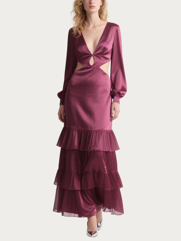 Charming Hollow Satin Purple Skirt