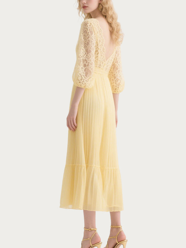 Sexy Deep V Hollow Yellow Skirt