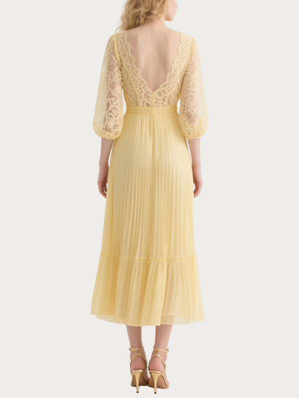 Sexy Deep V Hollow Yellow Skirt