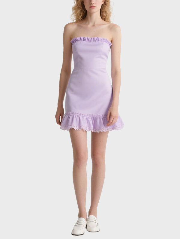 Women's Tube Top Ruffle Knee Length Dress