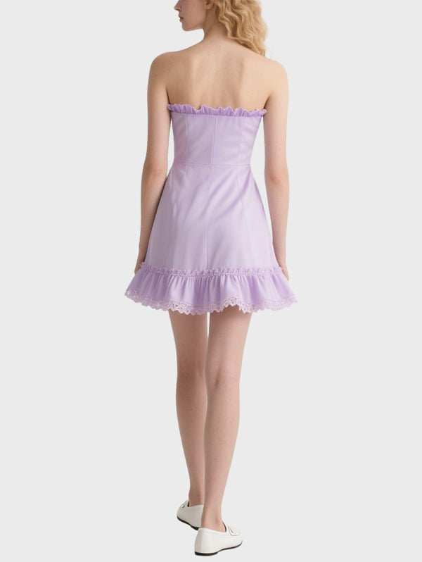 Women's Tube Top Ruffle Knee Length Dress