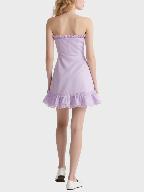 Women's Tube Top Ruffle Knee Length Dress