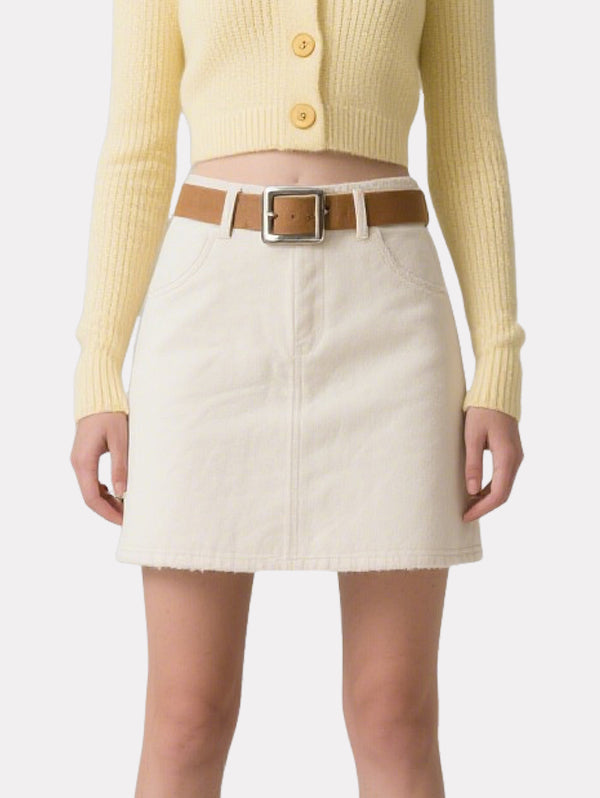 Fresh Yellow and White Short Knitted Cardigan Skirt Suit