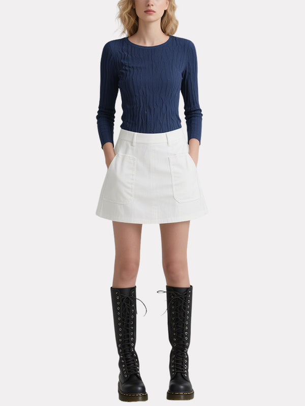 Fashionable Simple Long-Sleeved Top White Skirt Suit