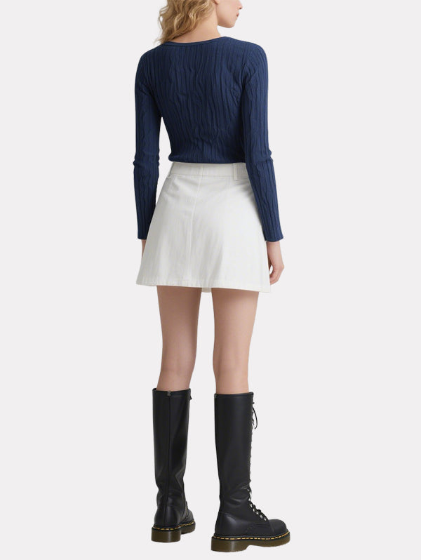 Fashionable Simple Long-Sleeved Top White Skirt Suit