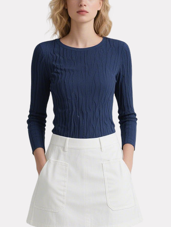Fashionable Simple Long-Sleeved Top White Skirt Suit