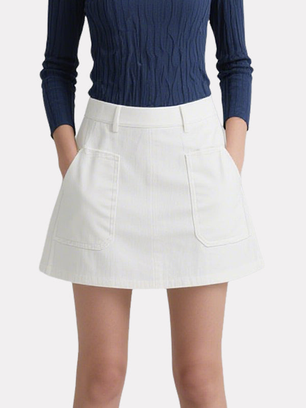 Fashionable Simple Long-Sleeved Top White Skirt Suit