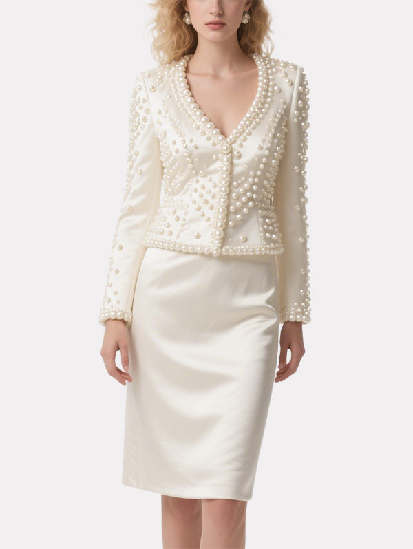 Gorgeous Pearl-Decorated Suit Skirt Suit