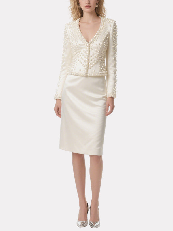 Gorgeous Pearl-Decorated Suit Skirt Suit
