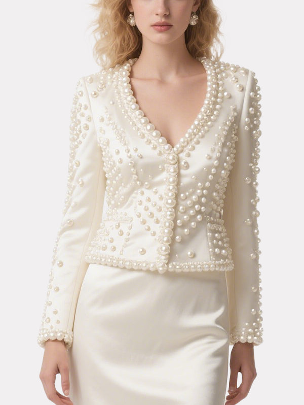 Gorgeous Pearl-Decorated Suit Skirt Suit
