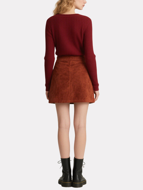Vintage Red Knitted Cardigan Asymmetrical Skirt Suit