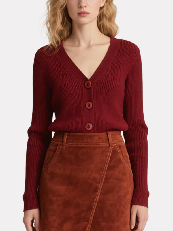 Vintage Red Knitted Cardigan Asymmetrical Skirt Suit