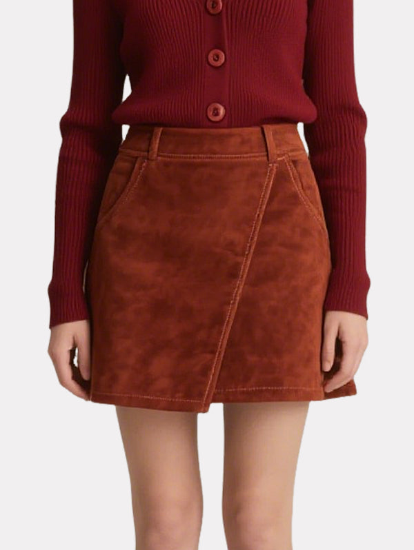 Vintage Red Knitted Cardigan Asymmetrical Skirt Suit