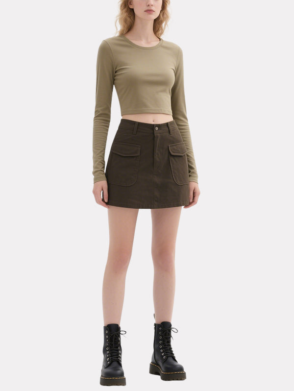 Casual Khaki Long-Sleeved Short Top Workwear Skirt Suit